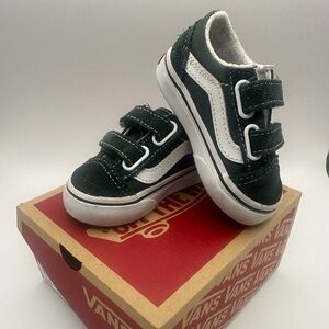 VANS Shoes Old Skool V Toddler Size 4 Scarab/True White Dark Green Sneakers Box
